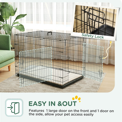 Foldable Dog Crate with 2 Doors with Tray, Soft Cushion, for Extra and Large Dogs, 106 x 71.5 x 76 cm, Black