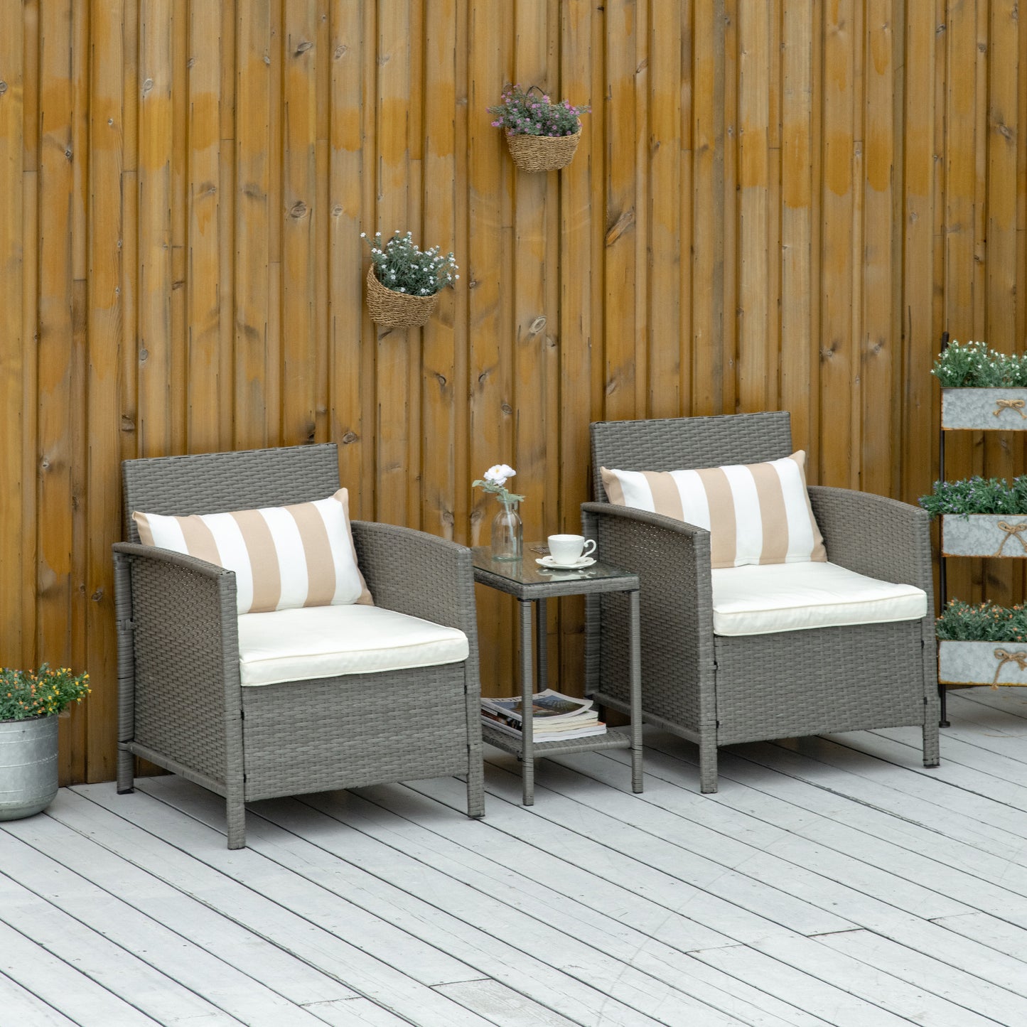 3 Pieces Rattan Bistro Set, Wicker Garden Furniture Set