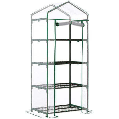 4 Tiers Mini Portable Greenhouse Compact Plant Grow Shed Metal Frame Transparent Clear Cover 160H x 70L x 50Wcm