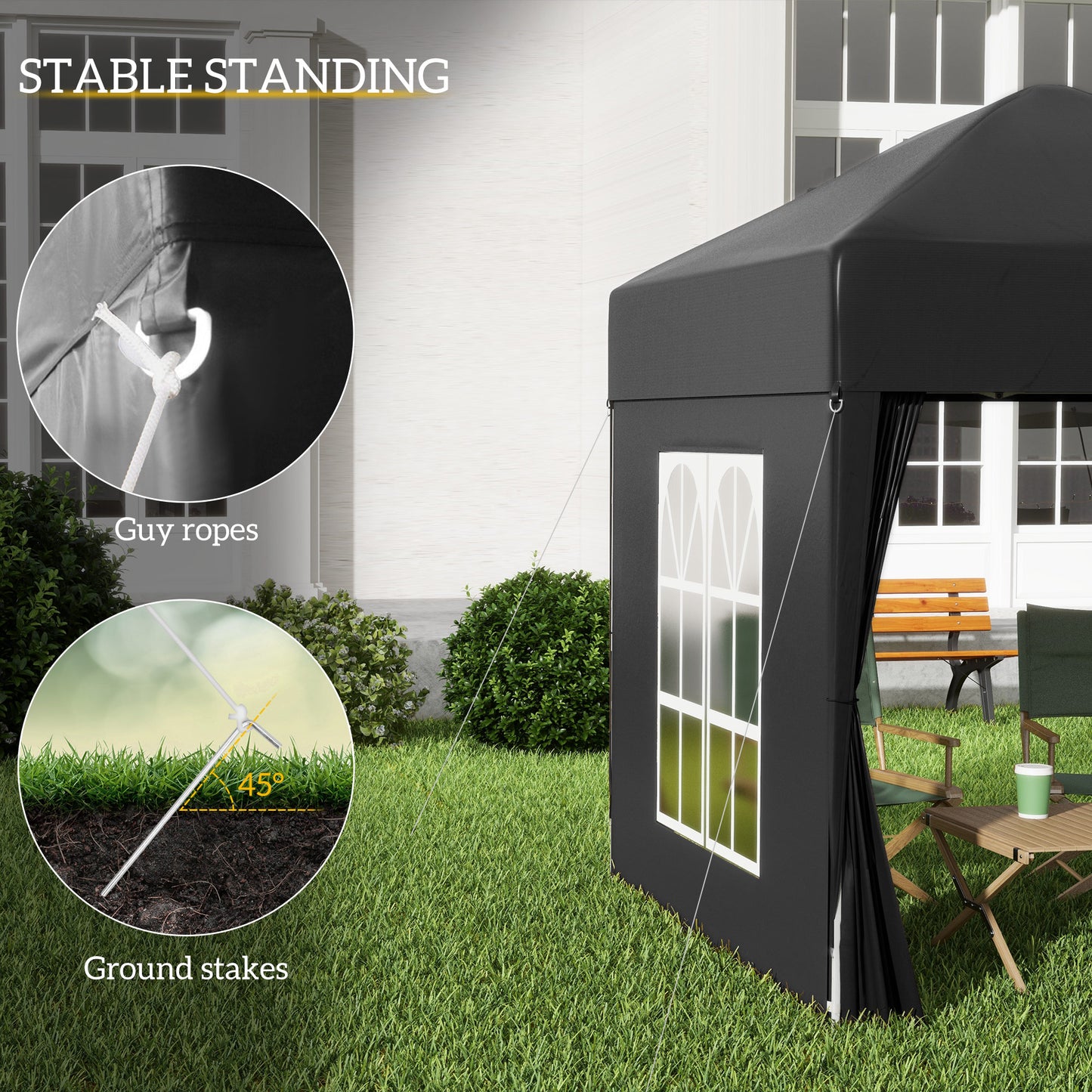 2 x 2 m Garden Pop Up Gazebo, Wedding Party Tent Marquee, Water Resistant Awning Canopy with Sidewalls, Windows, Carry Bag