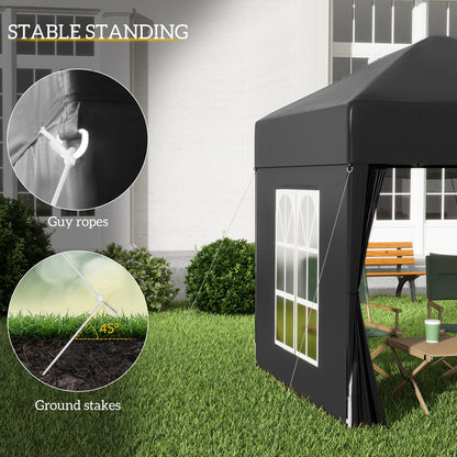 2 x 2 m Garden Pop Up Gazebo, Wedding Party Tent Marquee, Water Resistant Awning Canopy with Sidewalls, Windows, Carry Bag