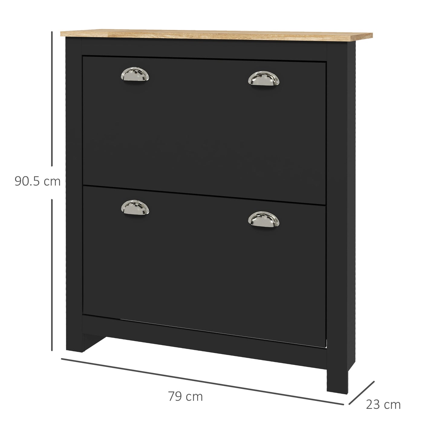 2 Drawer Shoe Cabinet Modern Narrow Shoe Cupboard Hallway Wooden Storage Organiser with Flip Doors Adjustable Shelf for 6-12
