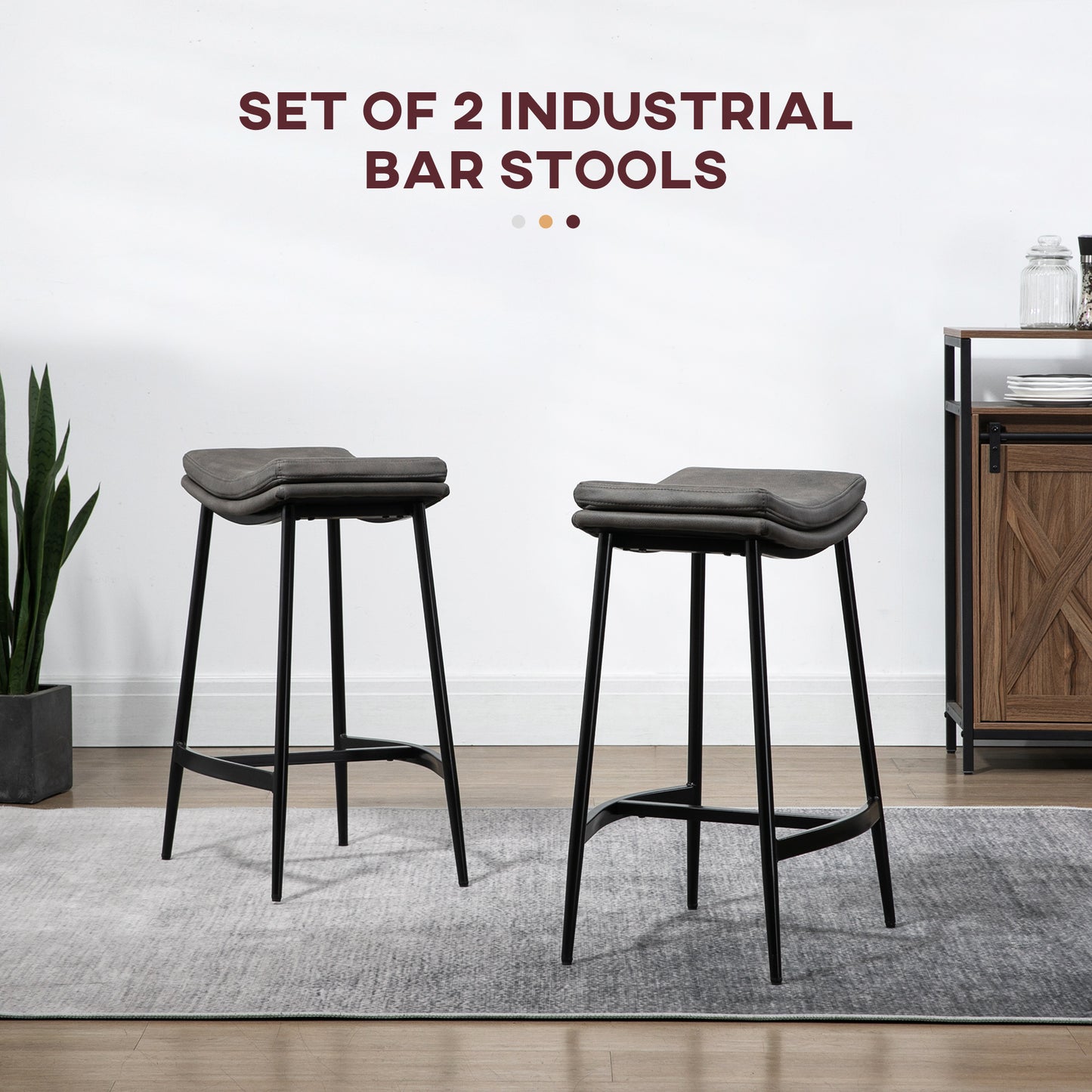 Breakfast Bar Stools Set of 2, Microfibre Upholstered Barstools