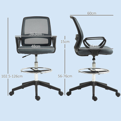 102.5-126cm Draughtsman Office Chair, with Footrest - Grey
