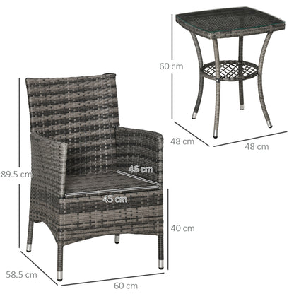 3 Pieces Rattan Bistro Set, Wicker Garden Furniture Set with 2-Tier Coffee Table and Chairs, Washable Cushions