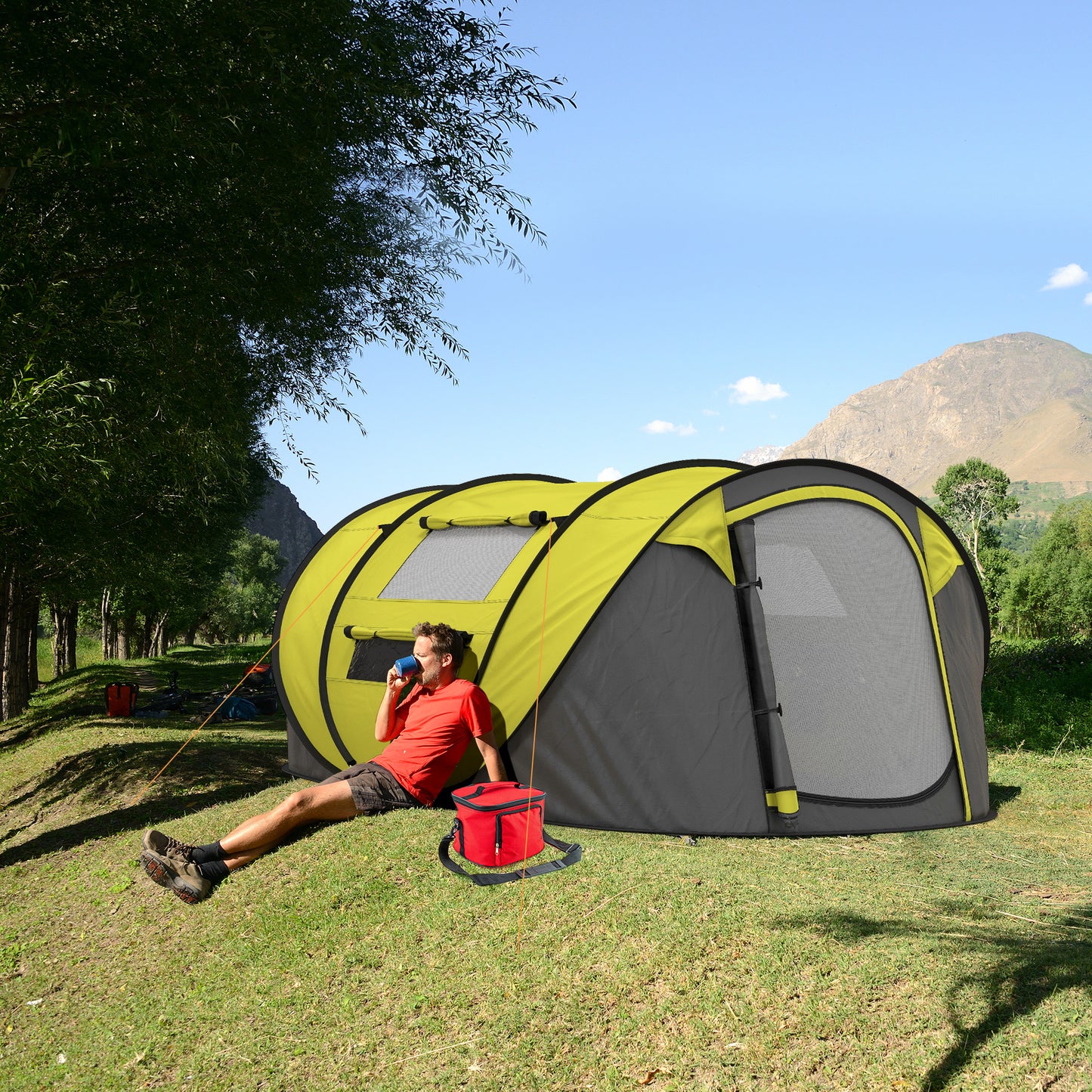 4 Person Pop-up Camping Tent, Family Dome Tent with Ground Sheet, 4 Windows and Portable Carry Bag for Beach Outdoor Trip