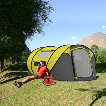 4 Person Pop-up Camping Tent, Family Dome Tent with Ground Sheet, 4 Windows and Portable Carry Bag for Beach Outdoor Trip