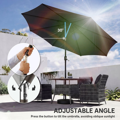 2.7 m Garden Parasol Umbrella with Cross Base and Sandbag, Retractable Ribs, Outdoor Table Market Umbrella, Black