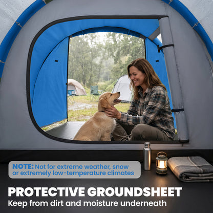 2 Man Tunnel Tent with Sewn-in Groundsheet, Air Vents, Rainfly, 2000mm Large Camping Tent with Bedroom, Porch