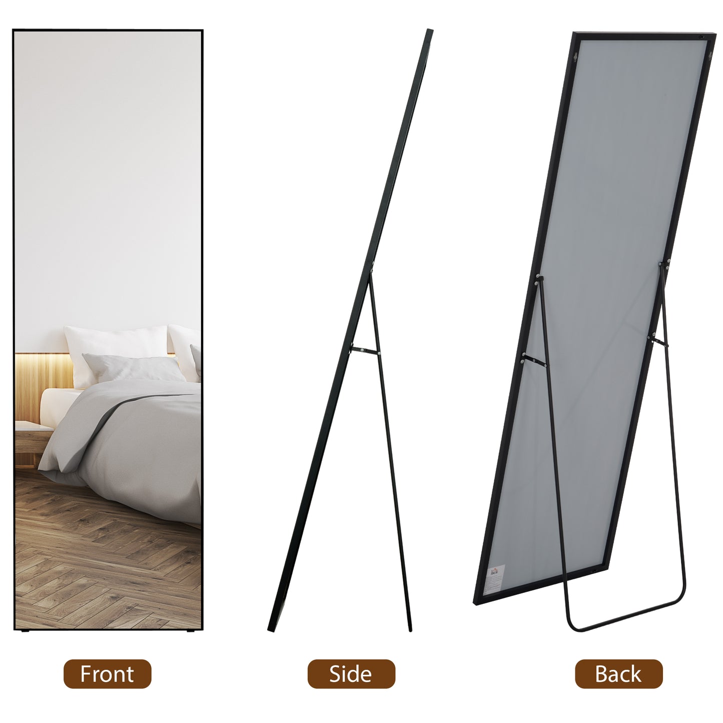 Full Length Mirror, Aluminium Alloy Framed Full Body Mirror with Tempered Glass, Standing or Wall Hanging, Black
