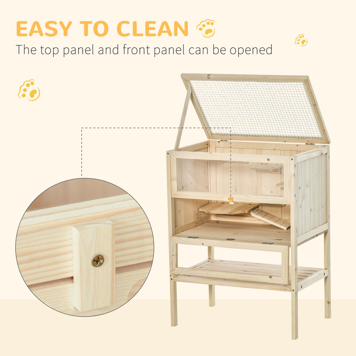 Wooden Hamster Cage with Storage Shelf, Small Animal Exercise Play House Gerbil Cage with Openable Top, Ramp for Gerbils