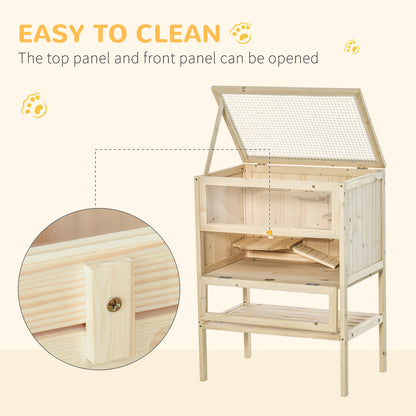 Wooden Hamster Cage with Storage Shelf, Small Animal Exercise Play House Gerbil Cage with Openable Top, Ramp for Gerbils