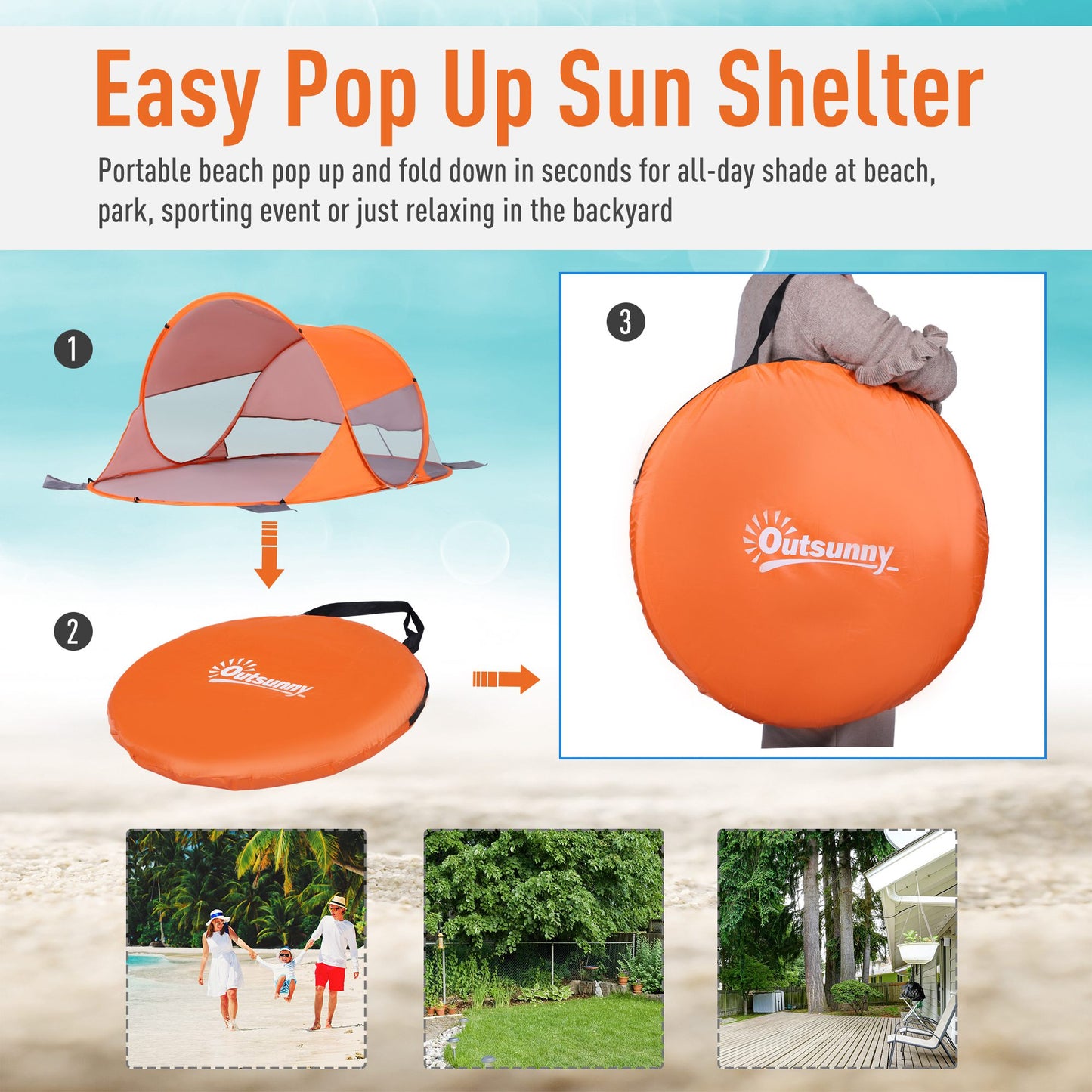 Fibreglass Frame 2 Person Pop-Up Lightweight Camping Tent Orange