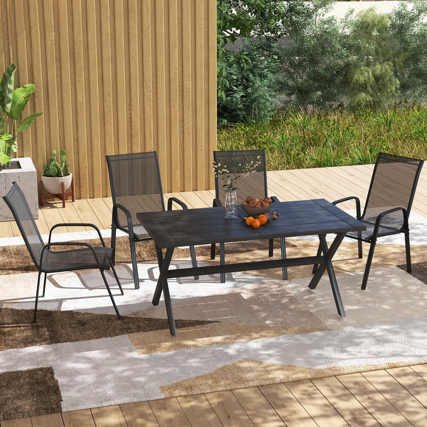 Set of Four Stackable Mesh Seat Chairs - Black