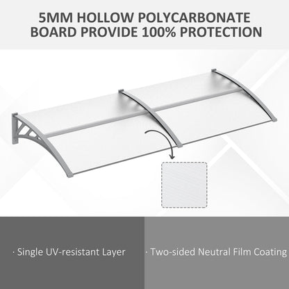 Front Door Canopy Outdoor Awning Aluminium Rigid Plastic Polycarbonate Rain Shelter UV Water Rain Resistant 196 x 75cm Clear