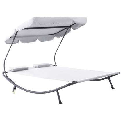 Double Sun Lounger with Adjustable Detachable Canopy, Portable Garden Daybed for 2 with Wheels, Outdoor Sunbed Hammock