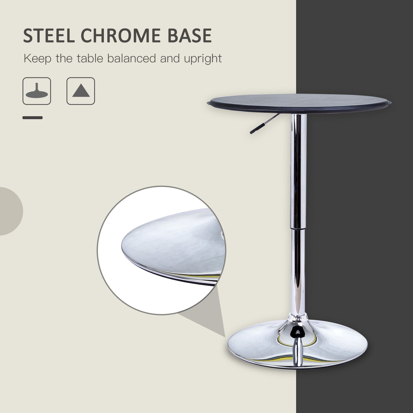 Round Bar Table, 360 Degree Swivel Counter Pub Table with Adjustable Height, for Kitchen, Cafe, Black