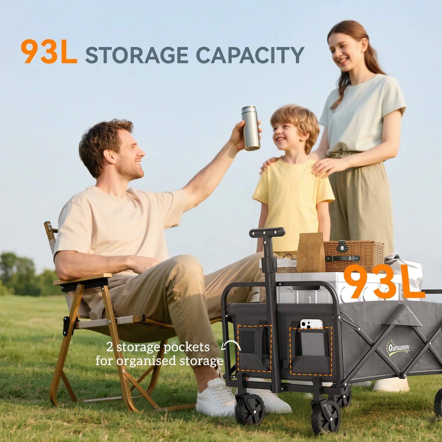 93L Festival Trolley on Wheels, Garden Folding Trolley Cart