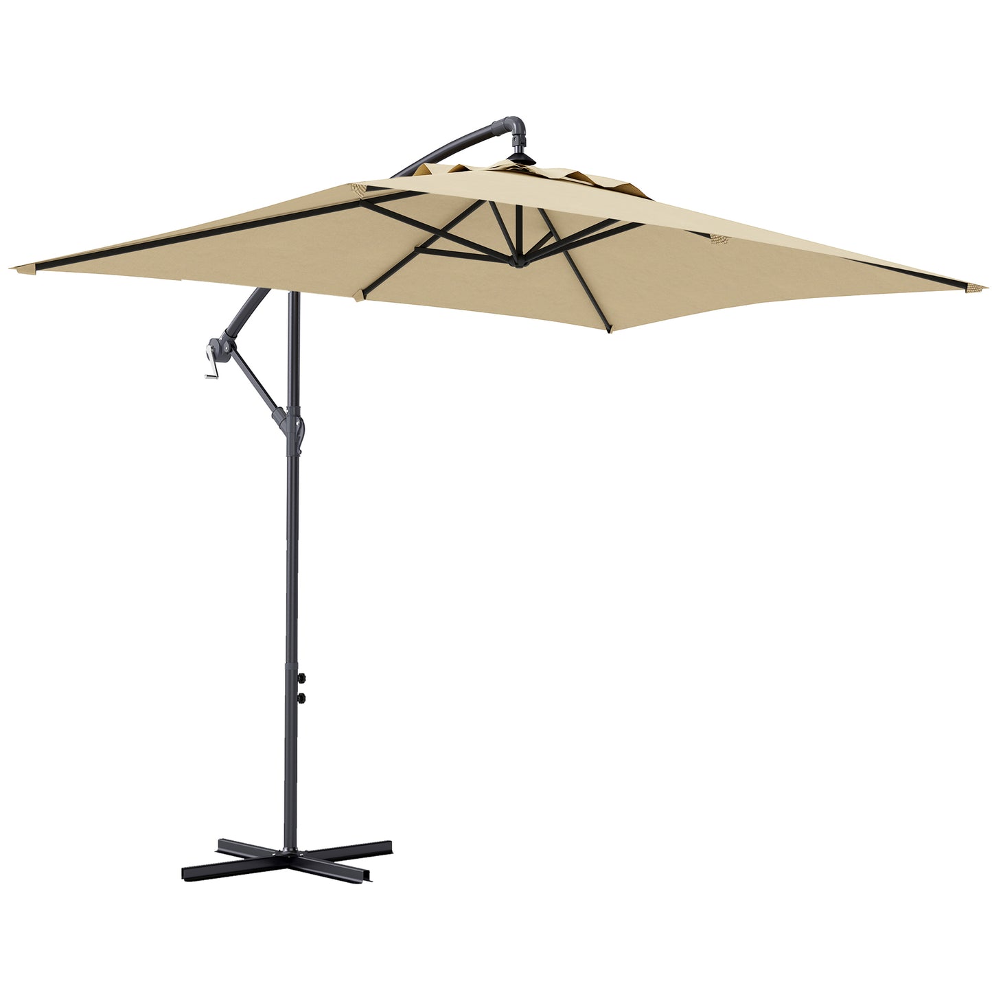 3m Square Canopy Cantilever Parasol, with Cross Base - Beige