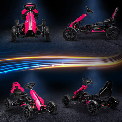 12V Electric Go-Kart for Kids, Ride-On Racing Go-Kart, with Forward and Reversing Functions, for Ages 3-8 Years - Pink