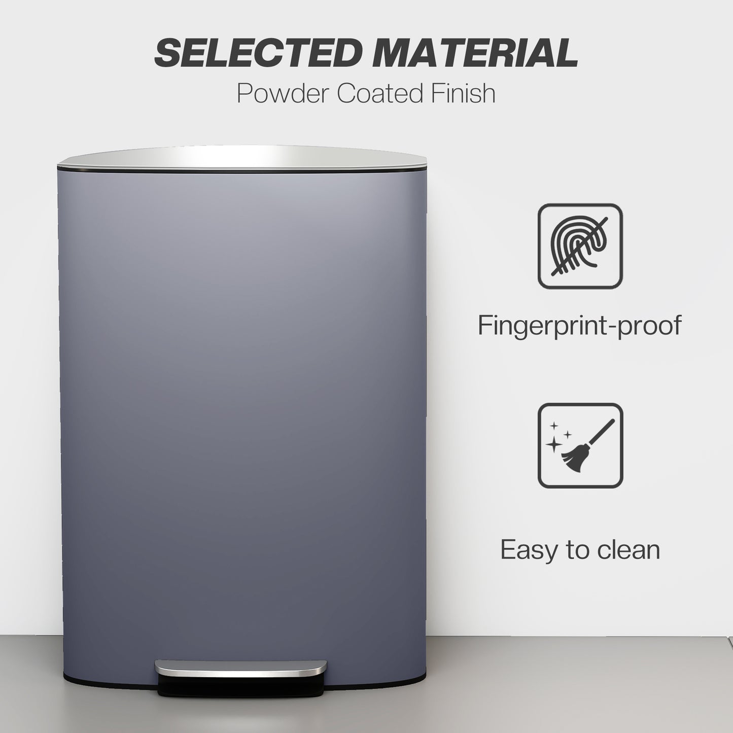 50L Kitchen Bin with Soft-Close Lid and Stay-Open Function, Stainless Steel Pedal Bin with Removable Inner Bucket