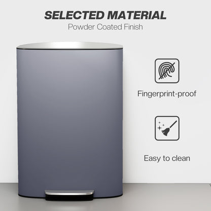 50L Kitchen Bin with Soft-Close Lid and Stay-Open Function, Stainless Steel Pedal Bin with Removable Inner Bucket