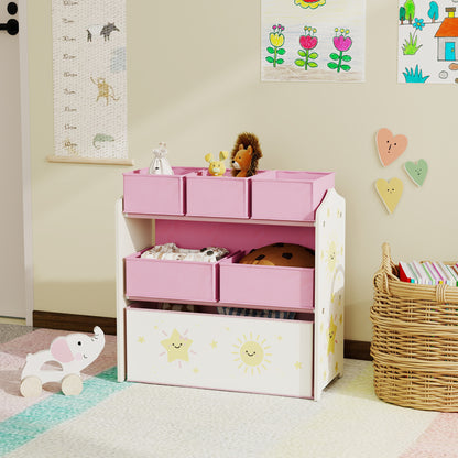 Kids Toy Storage Units, 3-Tier Toy Organiser Shelf with 6 Removable Boxes for Kids, Bedroom, Playroom, Pink