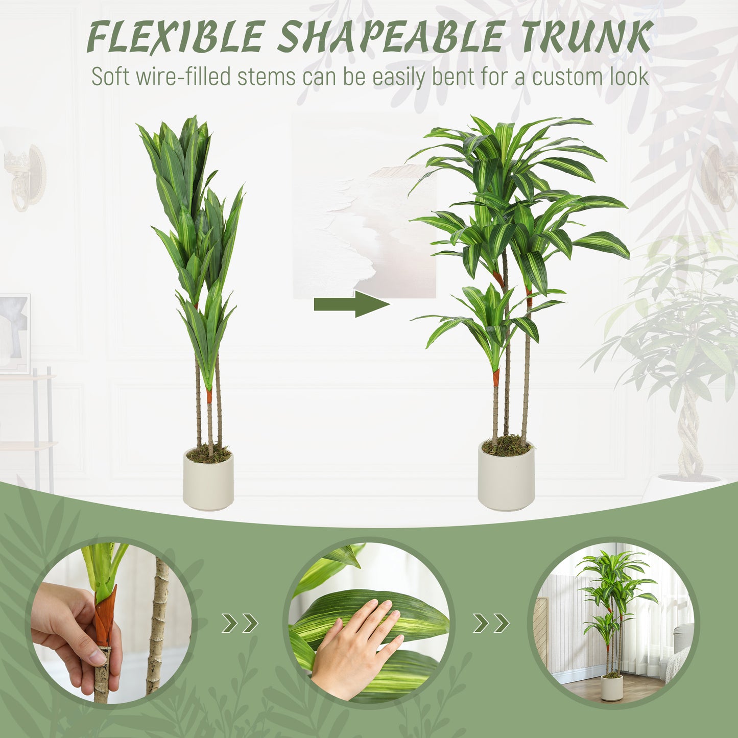 120cm Artificial Dracaena Tree with Bendable Trunks - Green