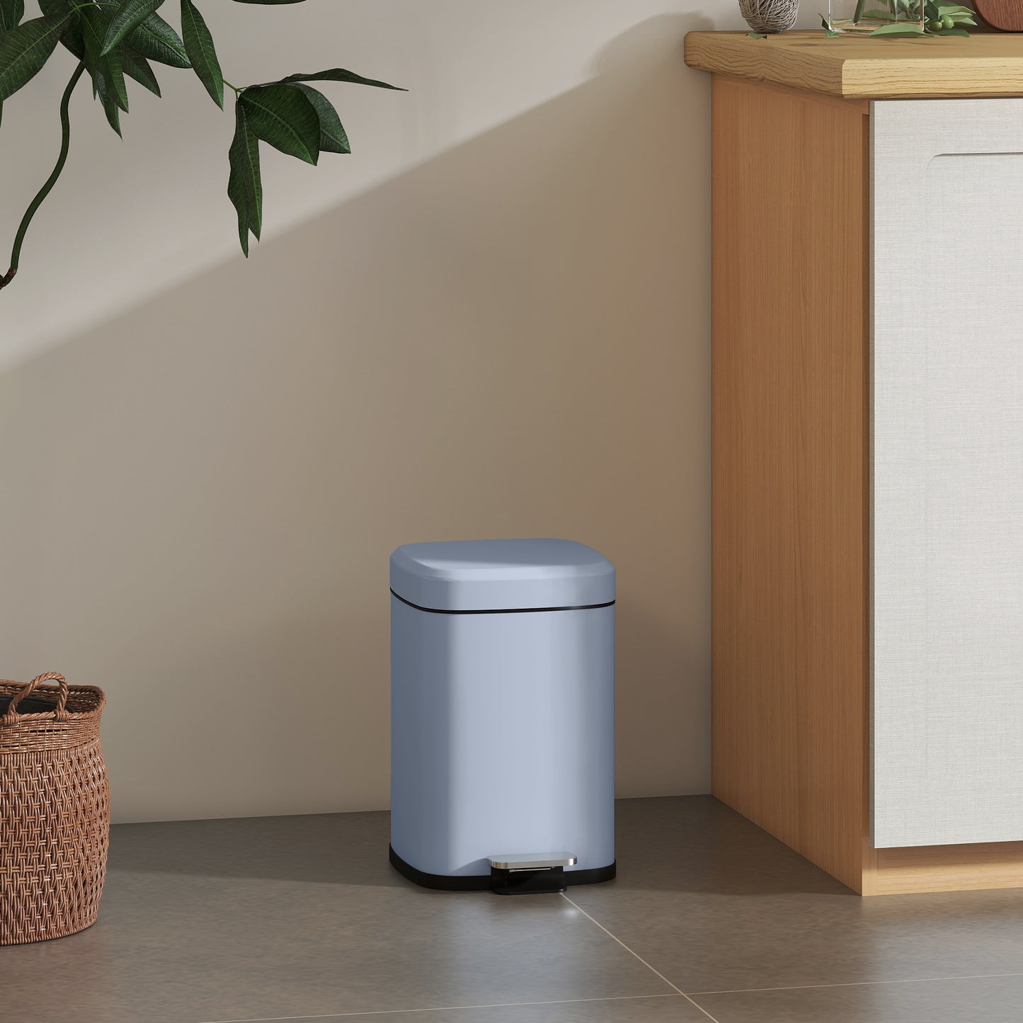 12L Modern Boxy Metal Home Kitchen Bin - Light Blue