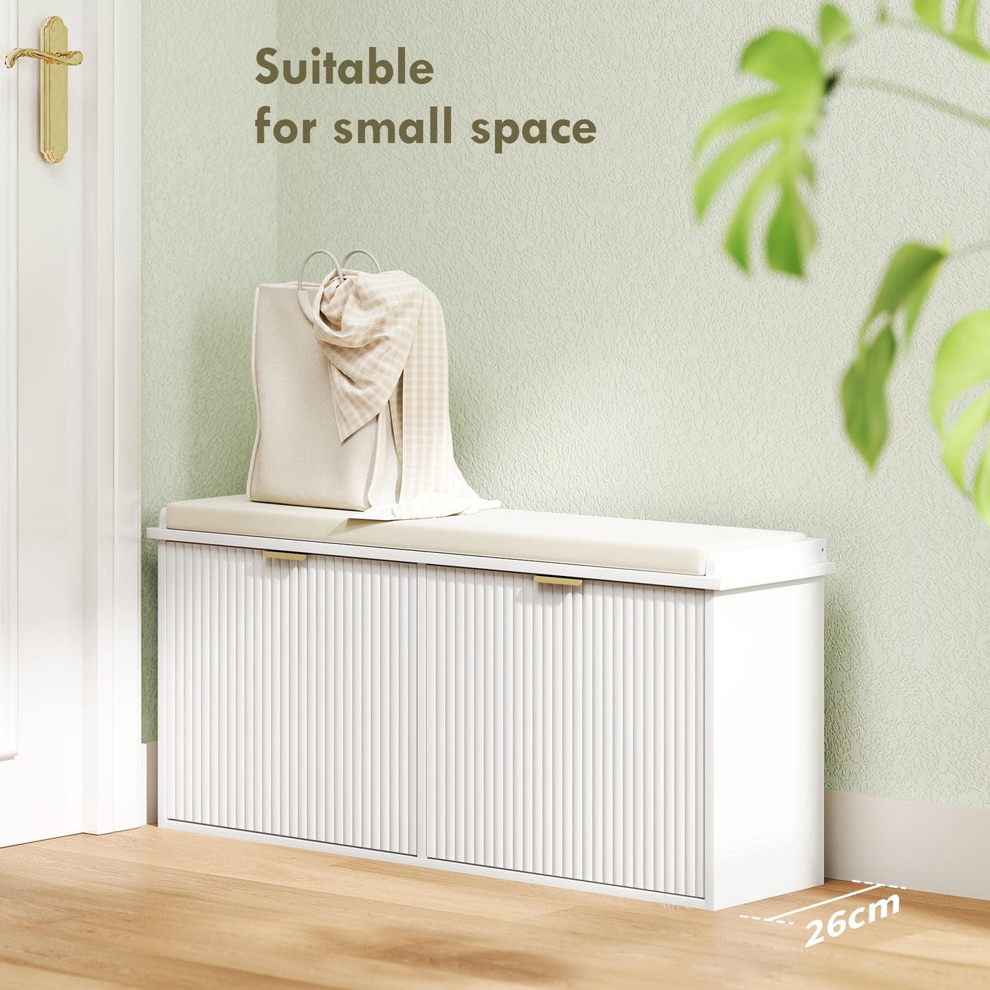 Elegant Ten Shoe Bench, with Top Seat - White