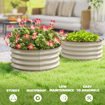 Set of 2 Raised Garden Bed, Metal Planter Box with Safety Edging, Easy-to-assemble Stock Tank, Cream White
