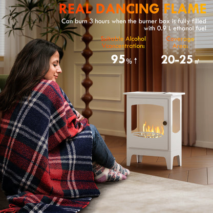 Freestanding Ethanol Fireplace, Steel Bioethanol Fireplace with Stainless Steel Flame Snuffer, 0.9L Tank
