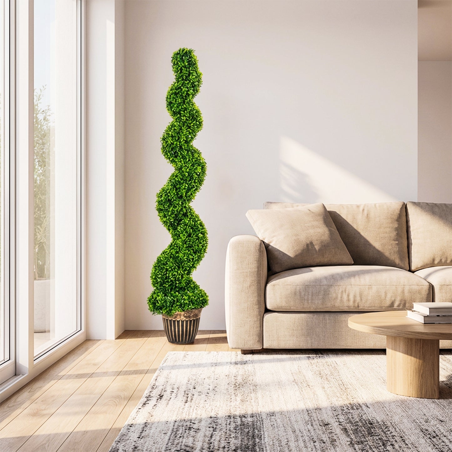 Set of 2 Artificial Plants, Topiary Spiral Boxwood Trees with Pot, for Home Indoor Outdoor Decor, 150cm