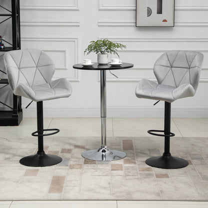 Bar Stools Set Of 2, Luxurious Velvet-Touch Barstools with Metal Frame Footrest Round Base Triangle Indenting Moulded Seat Ad