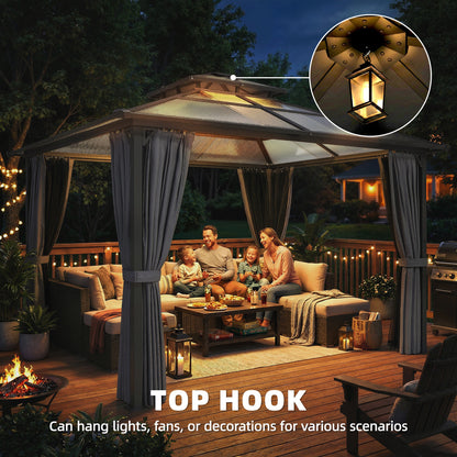 2.5 x 2.5 m Hardtop Gazebo Canopy with Double PC Roof, Drainage Gutters, Garden Gazebo Permanent Pavilion, Dark Grey