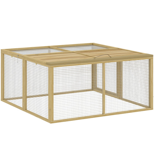 Wooden Folding Rabbit Hutch, for 2-3 Rabbits - Natural Wood