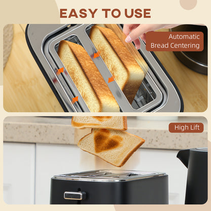 Kettle and Toaster Set, 1.7L 3000W Fast Boil Kettle & 2 Slice Toaster Kitchen Set with 6 Level Browning Controls, Defrost