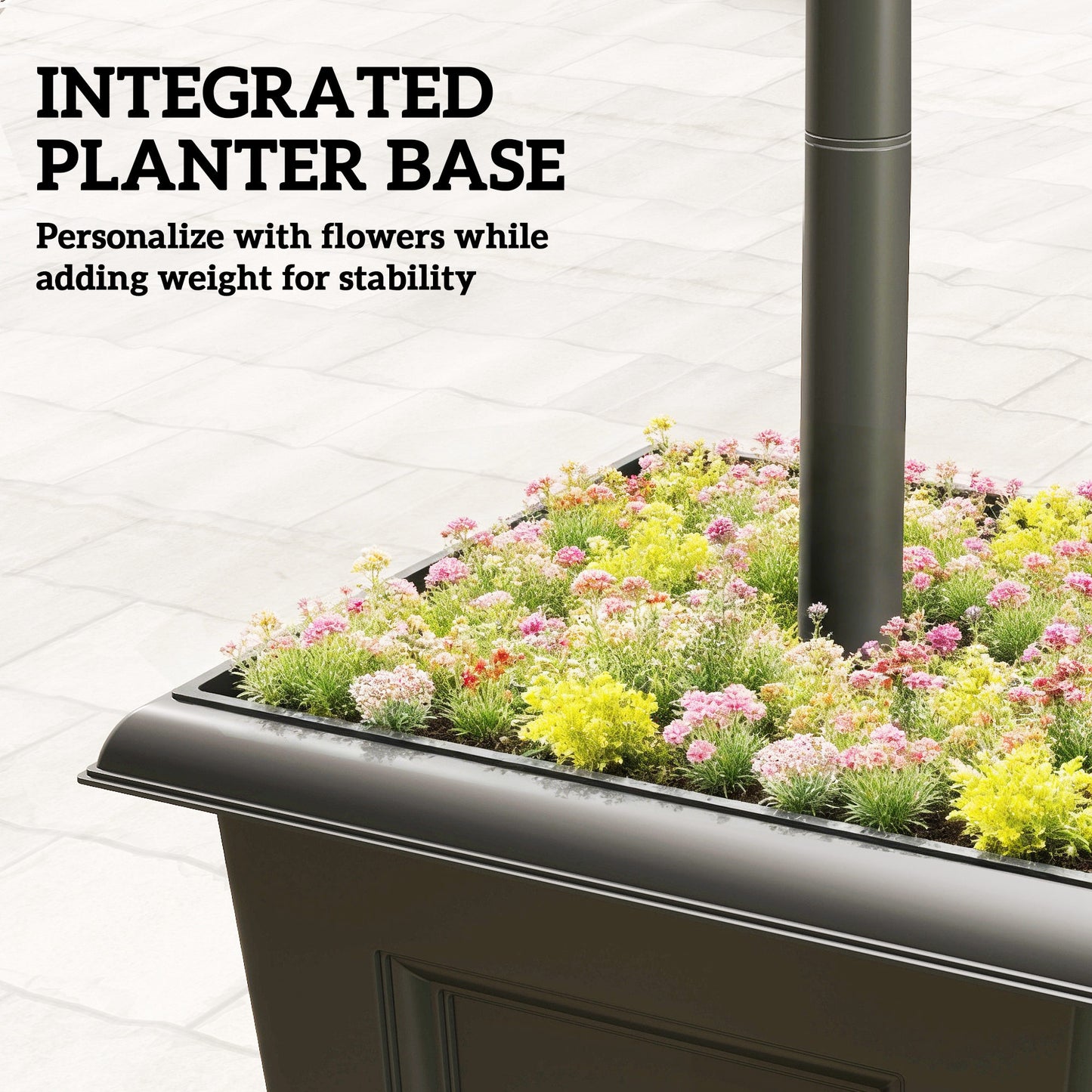Solar Lamp Post with Dusk-to-Dawn Sensor Street Light with 3-Head Planter 185 cm Black