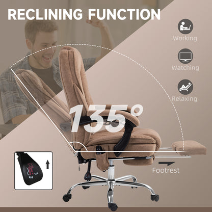 Massage Office Chair, Heated Reclining Computer Chair with Adjustable Height and Footrest, Brown