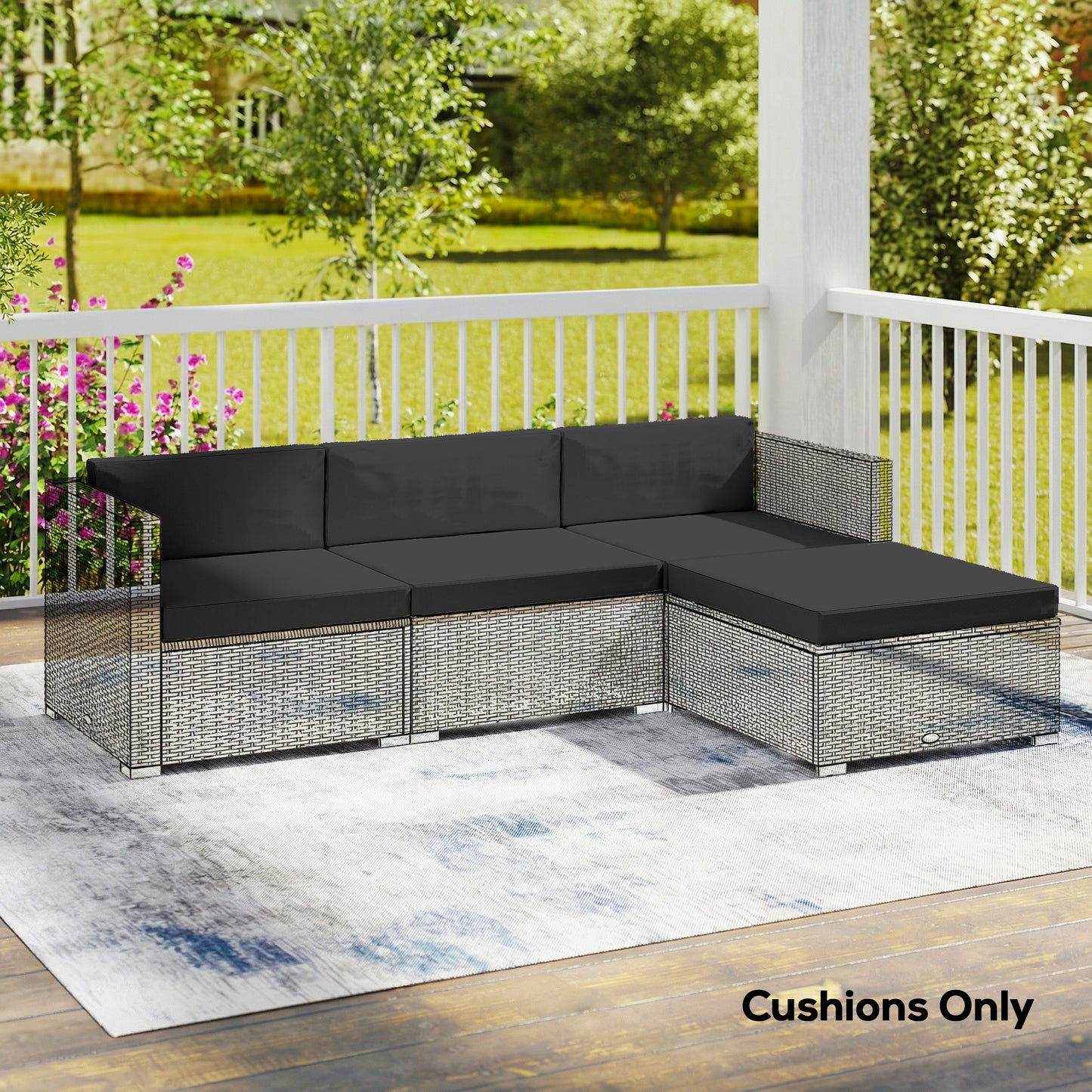 7-Piece Patio Furniture Cushions, Outdoor Loveseat Cushion with Removable Covers for Rattan Furniture, 60x60 cm, Black