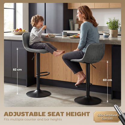 Bar Stools Set of 2, Modern Swivel Barstools with Footrest for Kitchen Island and Dining Room, Grey