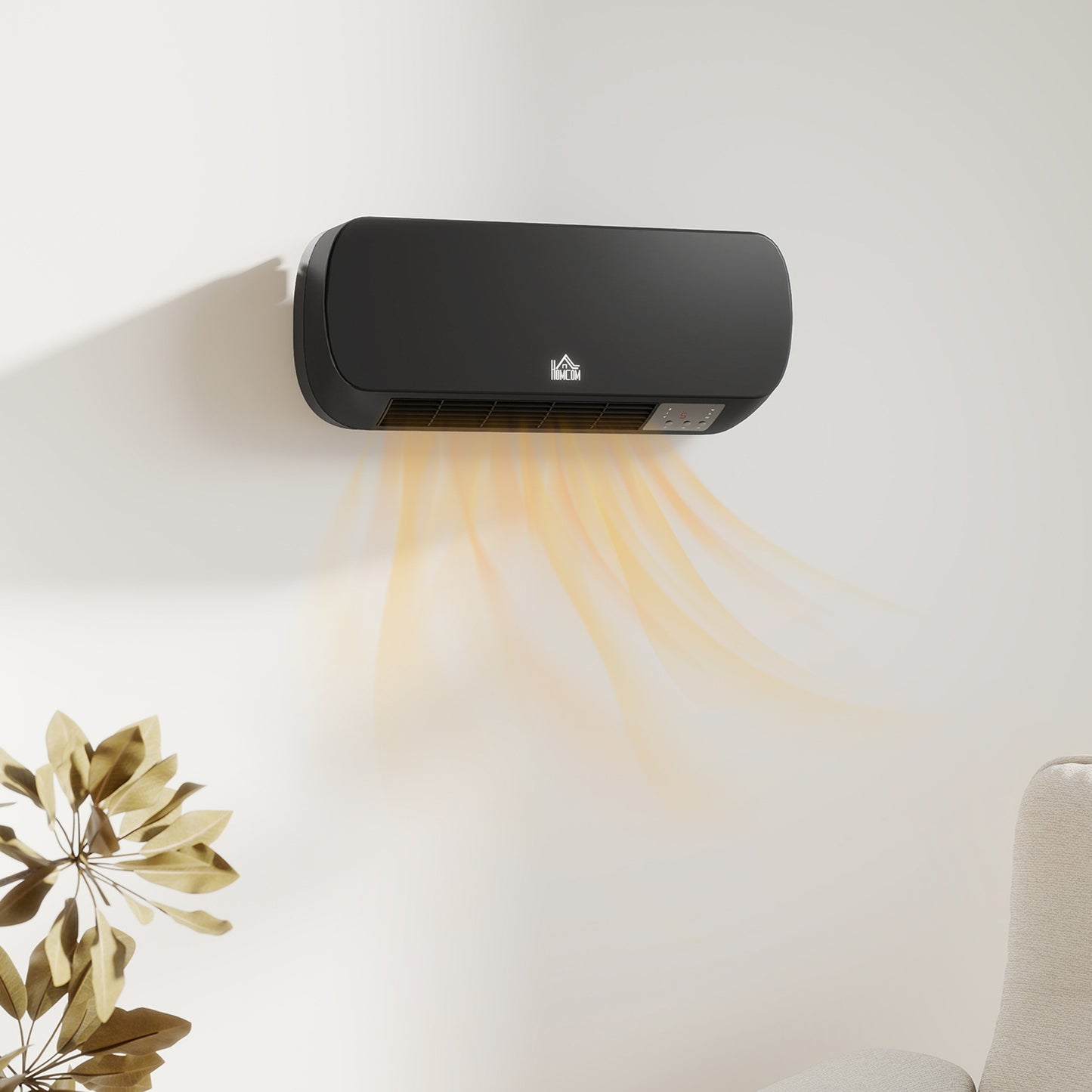2000W Wall Mounted Ceramic Space Heater, 10-49°C Temperature, Black