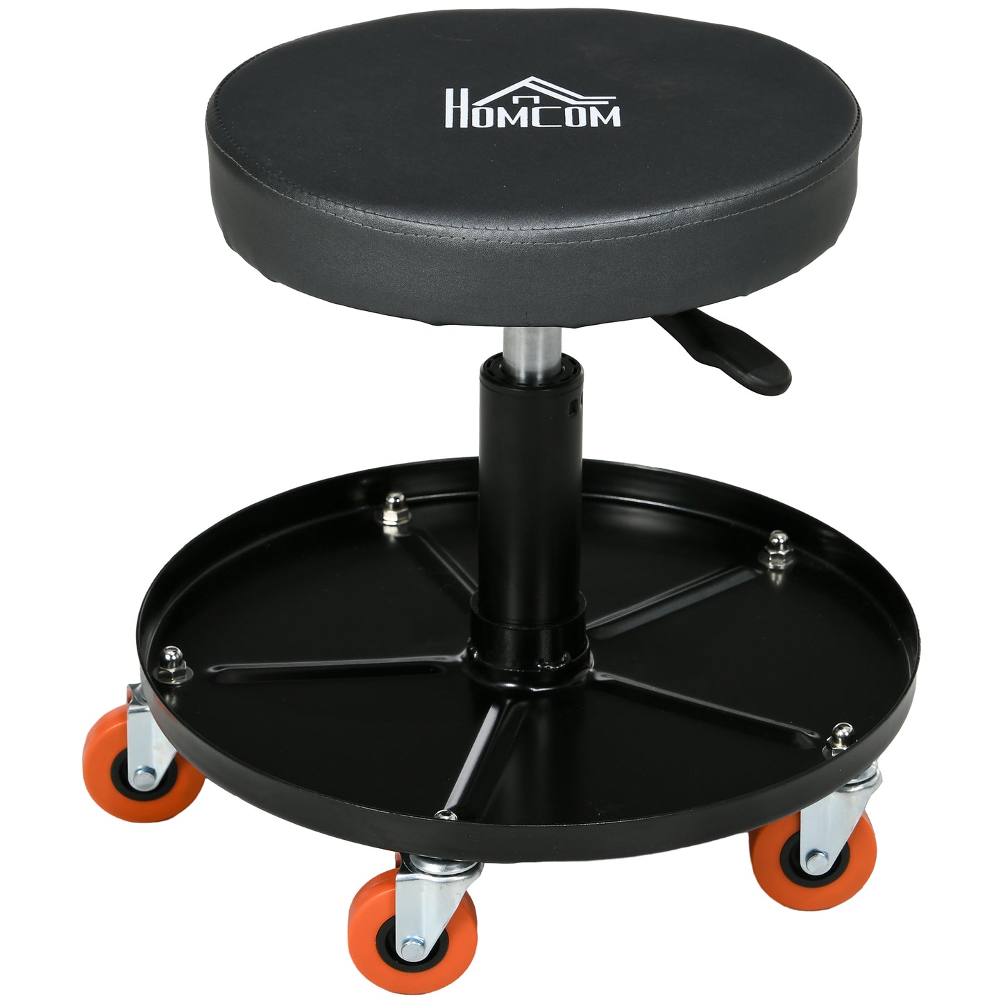 Rolling Mechanical Stool, Pneumatic Adjustable Workshop Stool with Tool Tray, Wheels - Black