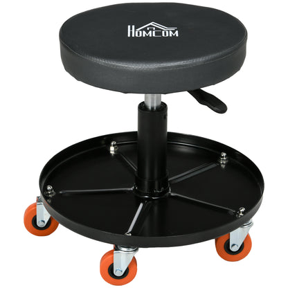 Rolling Mechanical Stool, Pneumatic Adjustable Workshop Stool with Tool Tray, Wheels - Black