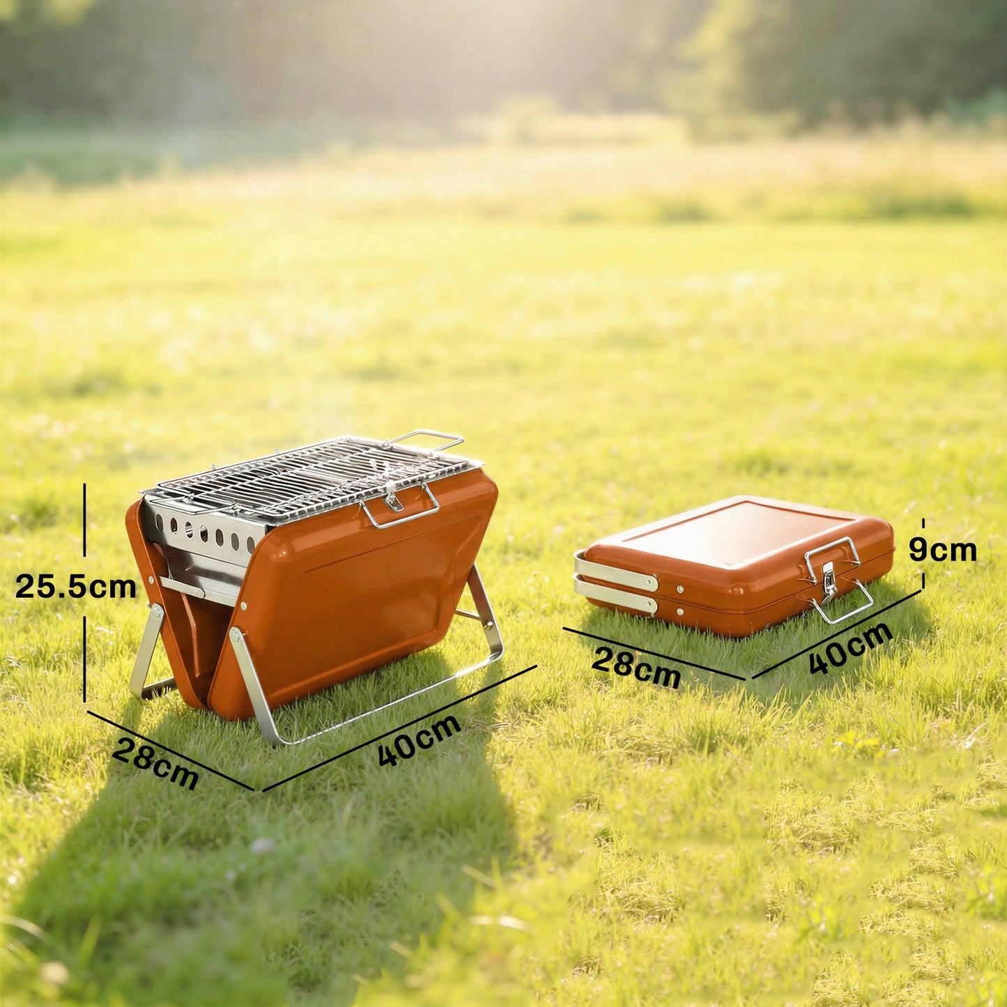 Charcoal BBQ Grill Portable Stainless Steel Barbecue with Tilting Grate for Camping Picnic Garden Orange