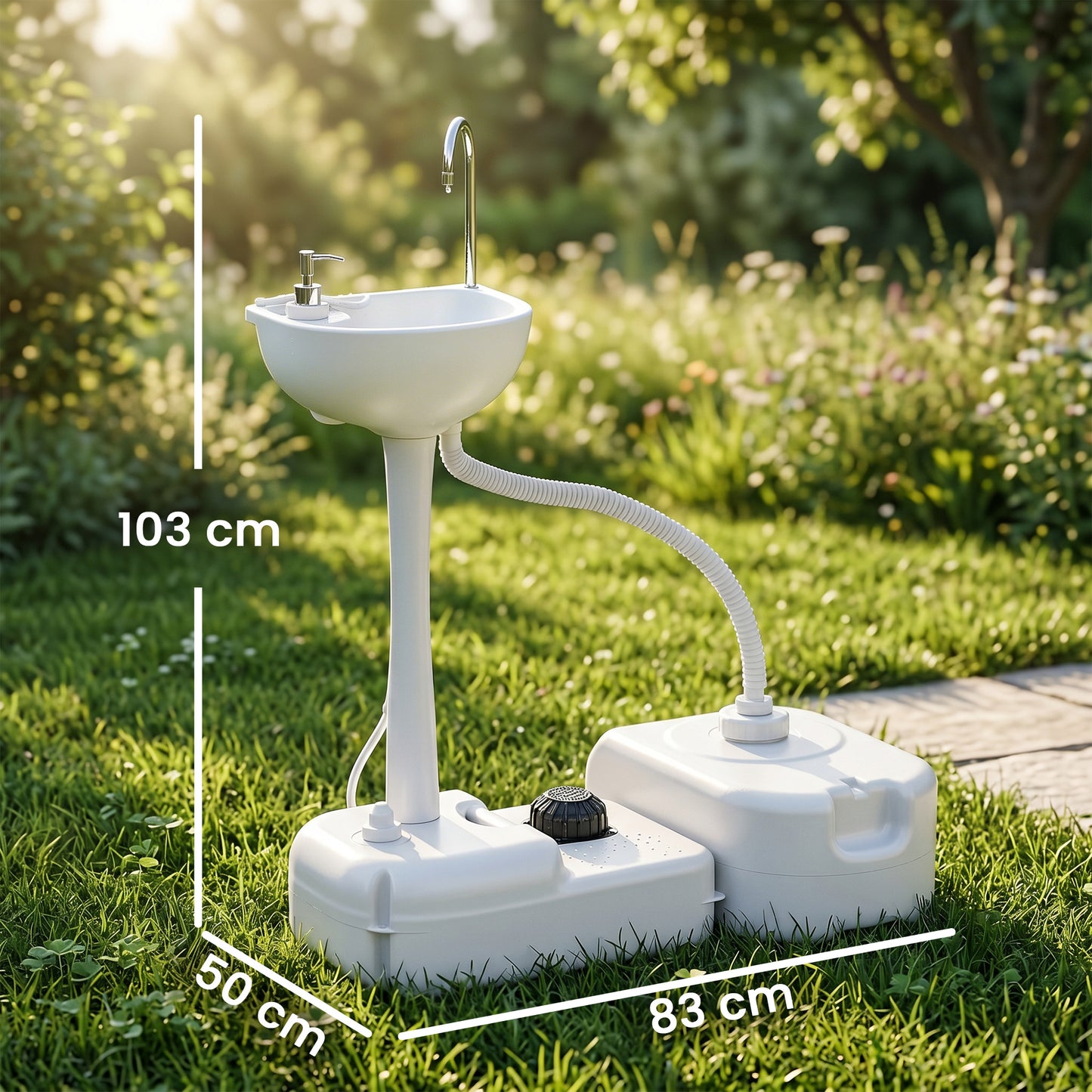 Portable Camping Sink with Running Water and Wastewater Tank, Hand Wash Basin with Rolling Wheels, Foot Pump