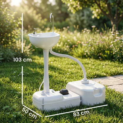 Portable Camping Sink with Running Water and Wastewater Tank, Hand Wash Basin with Rolling Wheels, Foot Pump