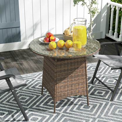 Wicker Garden Rattan Table, Patio Furniture Outdoor Coffee Table with Umbrella Hole and Tempered Glass Top, Brown