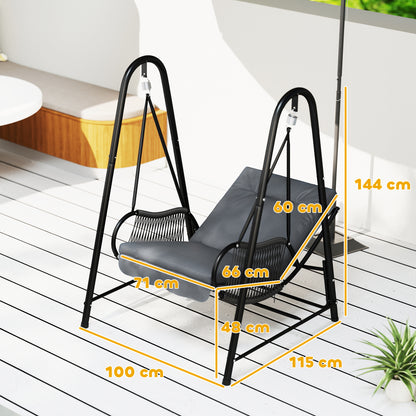 Rattan Swing Chair, Outdoor Garden Hanging Swing Seat with Stand and Seat Cushion, Porch Hanging Chair for Balcony, Garden