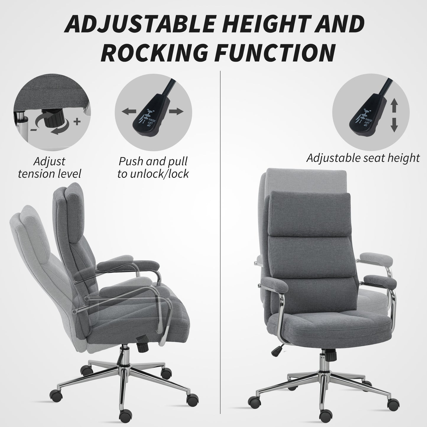 Executive Office Chair, Linen Fabric Computer Desk Chair with Double-Layer Back Cushion, Rocking Function